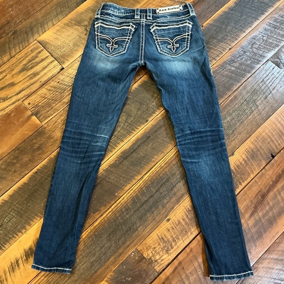 Rock Revival Sharon Skinny Jeans Dark Wash Distressed Embroidered Size 27 - Picture 6 of 12